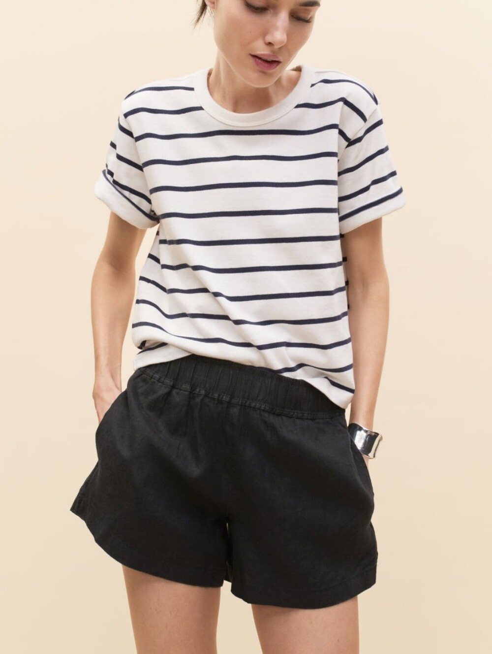AYR The Practice Tee Shirt In Expat White & Navy Blue Stripe - Large NWT